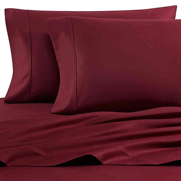 brand new 4-piece BURGUNDY Heartland 400 TC 100% Cotton Sateen FULL Sheet Set - Picture 2 of 4